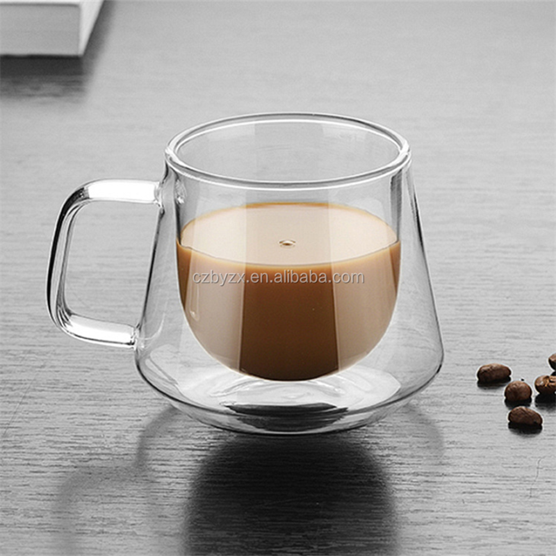 Manufacturer High-Quality Printed Borosilicate Double Wall Glass Coffee Cup With Handle