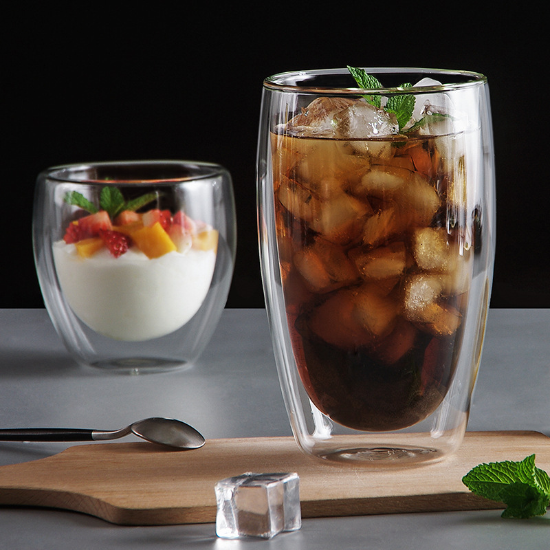 250ml 350ml 450ml clear high borosilicate double wall glass cup for tea coffee milk juice