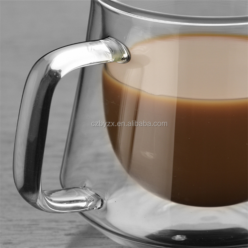 Manufacturer High-Quality Printed Borosilicate Double Wall Glass Coffee Cup With Handle