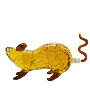 Handmade Rat Mouse Animal Shaped Glass Whisky Wine Alcohol Glass Bottle