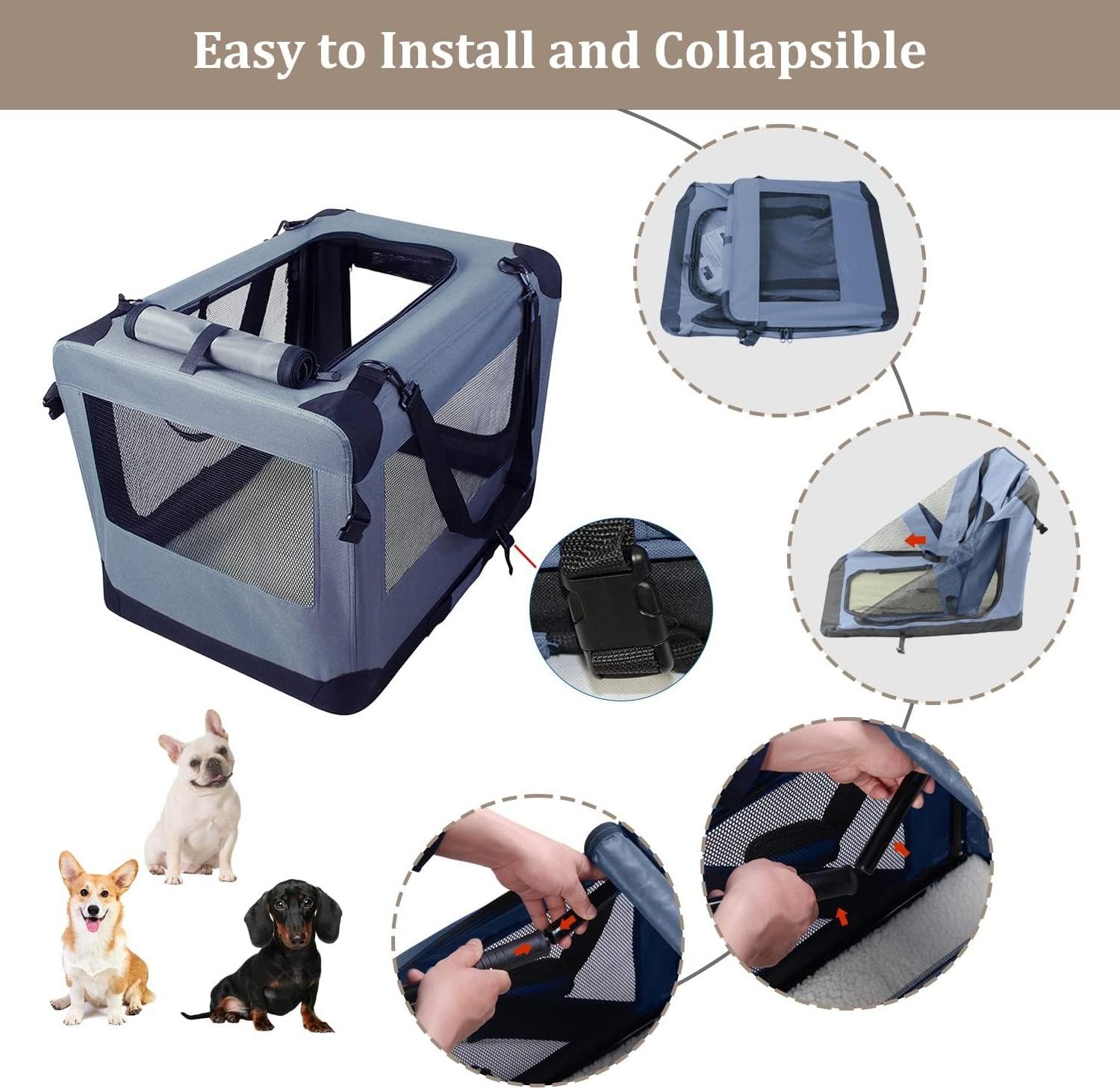 CANBO Pet Puppy Travel Carrier Lightweight Folding Soft Side Portable Dog Car Crate