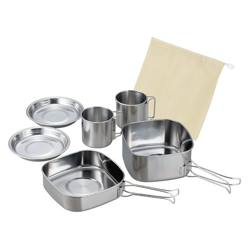 factory wholesale 6pcs Cooking Pots and Pans Cookware Set Stainless Steel   Eco Material for camping