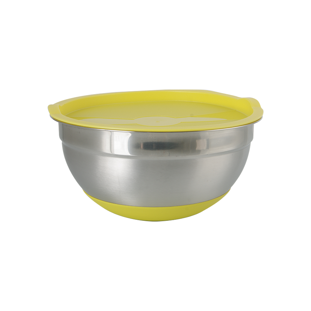 American Style Kitchen Stainless Steel Round Mixing Bowls With Colorful Silicone Bottom Airtight Lids Custom Logo Salad Bowl Set