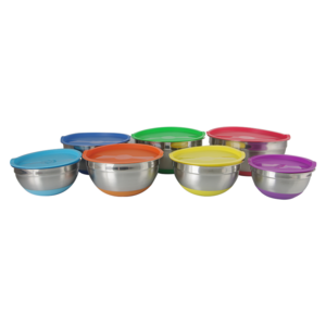 American Style Kitchen Stainless Steel Round Mixing Bowls With Colorful Silicone Bottom Airtight Lids Custom Logo Salad Bowl Set