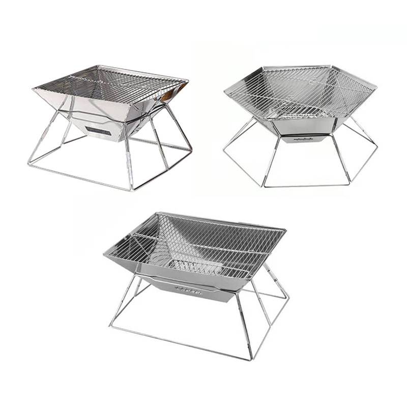 Foldable Thickened Stainless steel Barbecue Pit Wood Burning Charcoal Grill for Backpacking Outdoor Hiking Camping Customized