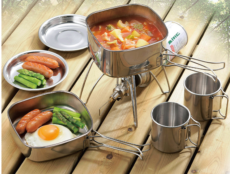 factory wholesale 6pcs Cooking Pots and Pans Cookware Set Stainless Steel   Eco Material for camping