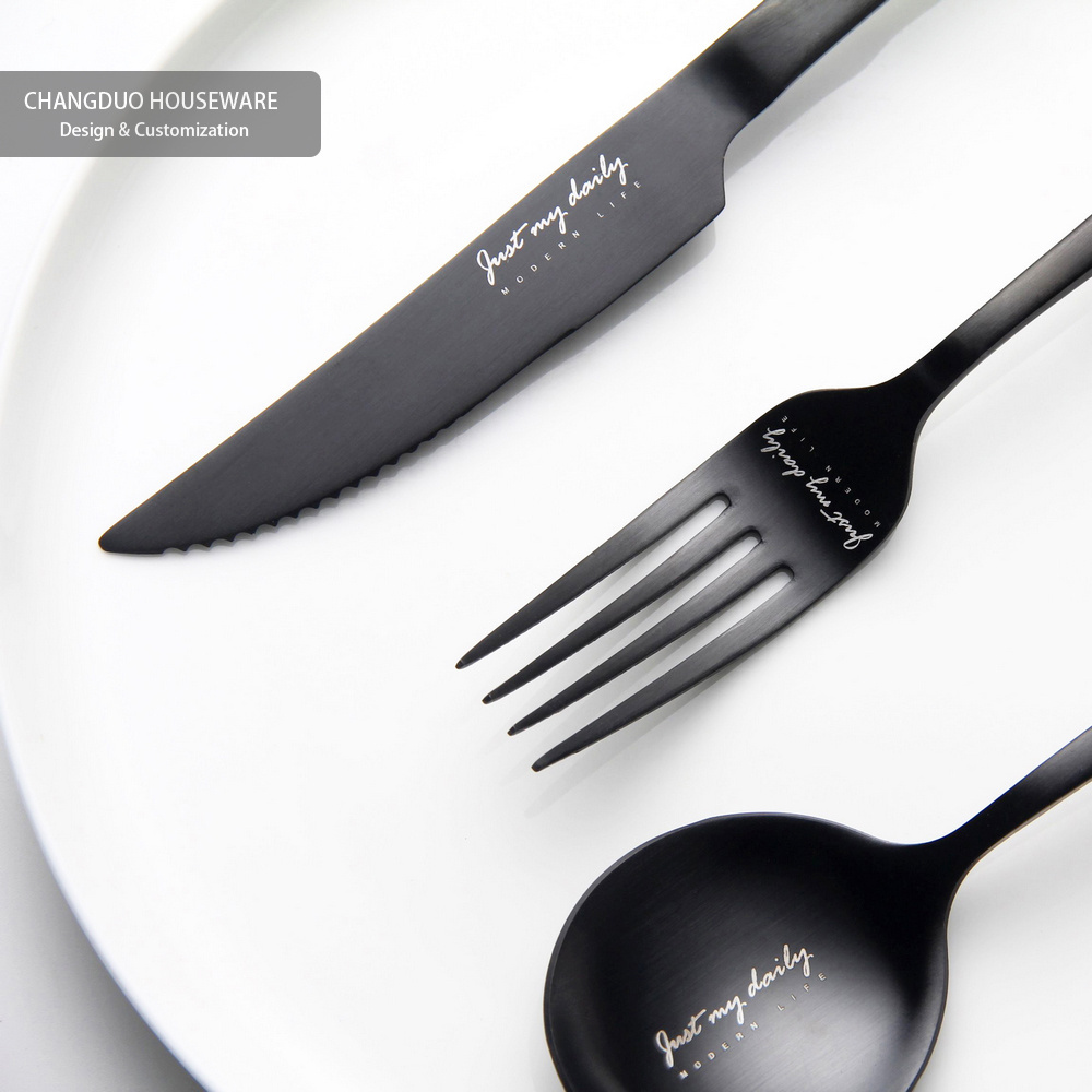 Flatware Set Cutlery Stainless Steel 4 Pcs black white business gift Metal Oem Customized travel heavy camping cutlery