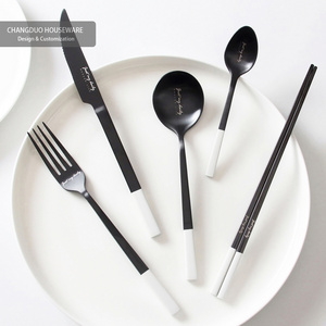 Flatware Set Cutlery Stainless Steel 4 Pcs black white business gift Metal Oem Customized travel heavy camping cutlery