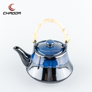 Japanese Style Luxury Decorative Ceramic Blue Glazed Tea Pot Fine Porcelain Coffee Pot Tea Pot For Cafe