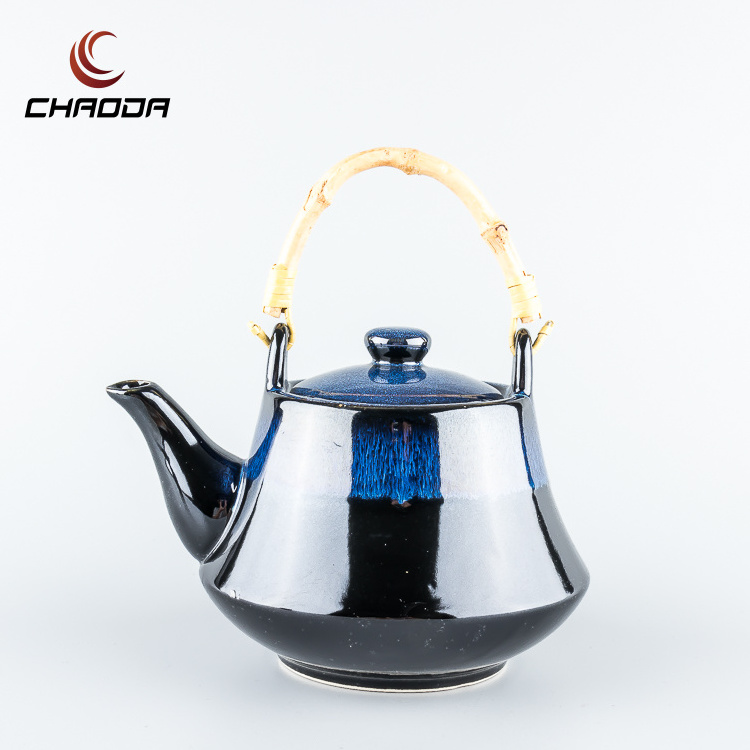 Japanese Style Luxury Decorative Ceramic Blue Glazed Tea Pot Fine Porcelain Coffee Pot Tea Pot For Cafe