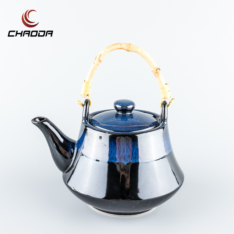 Japanese Style Luxury Decorative Ceramic Blue Glazed Tea Pot Fine Porcelain Coffee Pot Tea Pot For Cafe