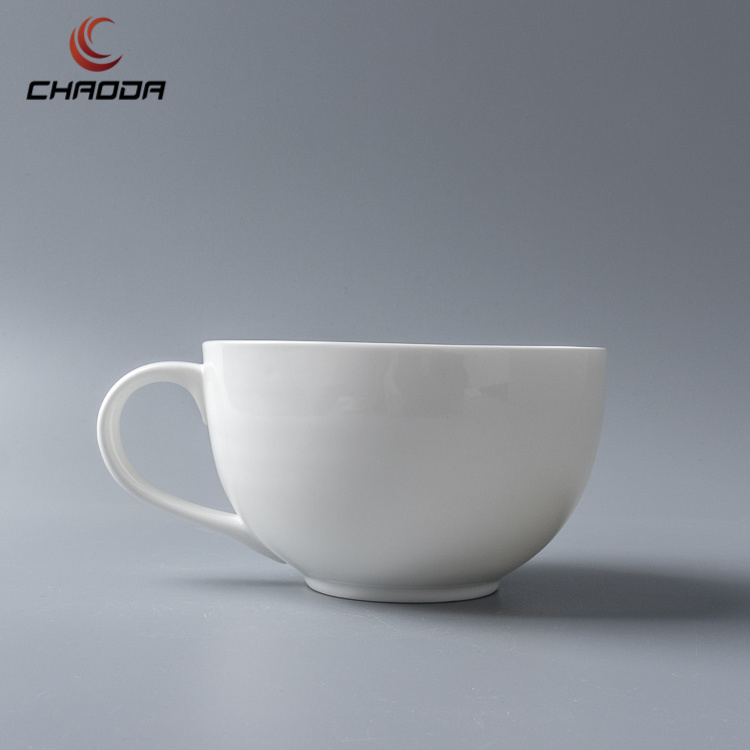 ChaoDa Factory Sale 380ml White Porcelain Tea Cup And Saucer Wholesale For Hotel And Restaurant Ceramic coffee cup sets