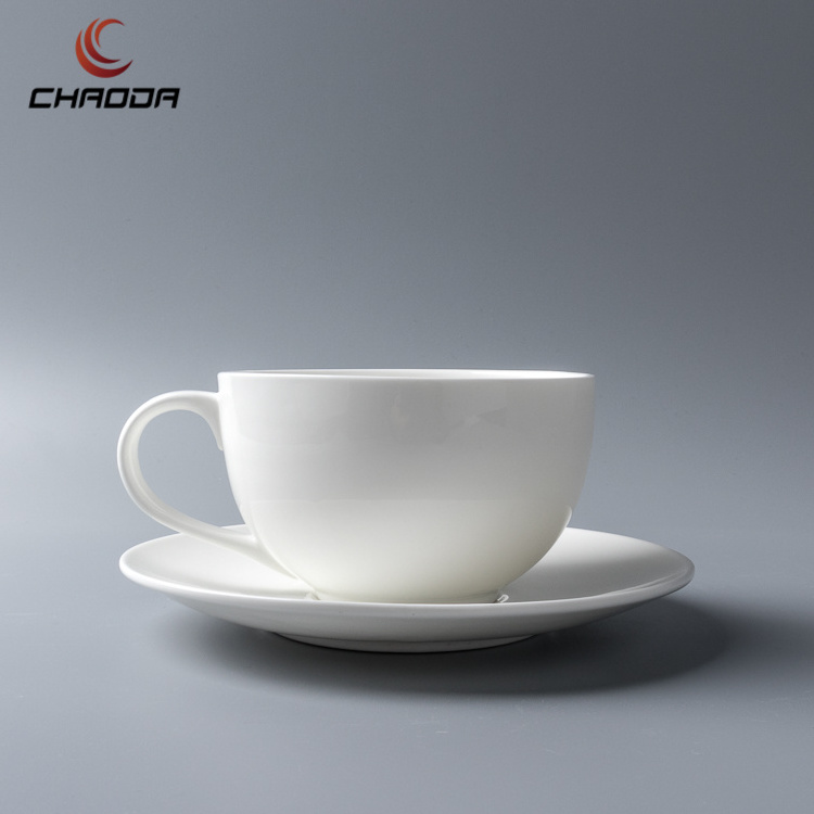 ChaoDa Factory Sale 380ml White Porcelain Tea Cup And Saucer Wholesale For Hotel And Restaurant Ceramic coffee cup sets