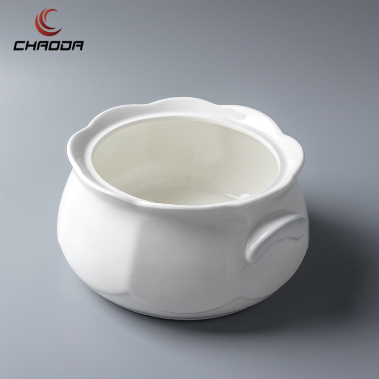 1.8L Soup Tureen Ladle Ceramic Soup Sets Supplier Ceramic Porcelain China White Bowls Dinnerware Set Soup Pot Food Grade Support