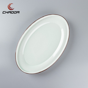 Asian Zen Style Oval Porcelain Dishes Ceramic Charger Plates Under Glazed Ceramic Plates