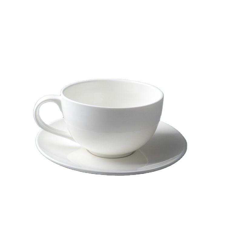 ChaoDa Factory Sale 380ml White Porcelain Tea Cup And Saucer Wholesale For Hotel And Restaurant Ceramic coffee cup sets