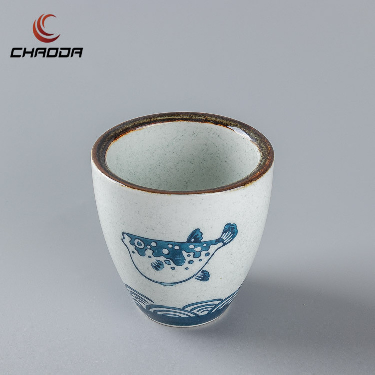 CHAODA High Quality glazed ceramic mug Fish Blue Ceramic Mugs Cups Ceramic Mug For Drink