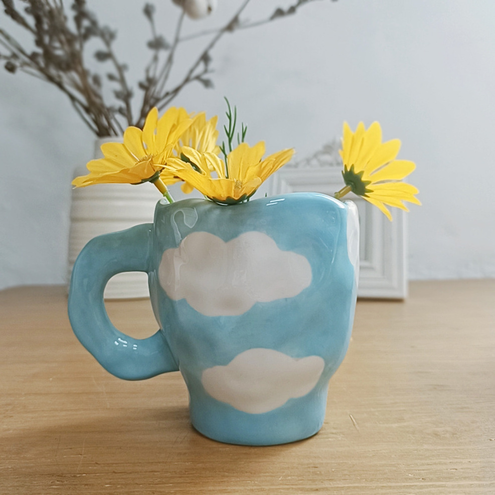 High Quality Porcelain Coffee Mug Hand-Painted Blue Sky White Clouds Cup Drinking Cup For Gift