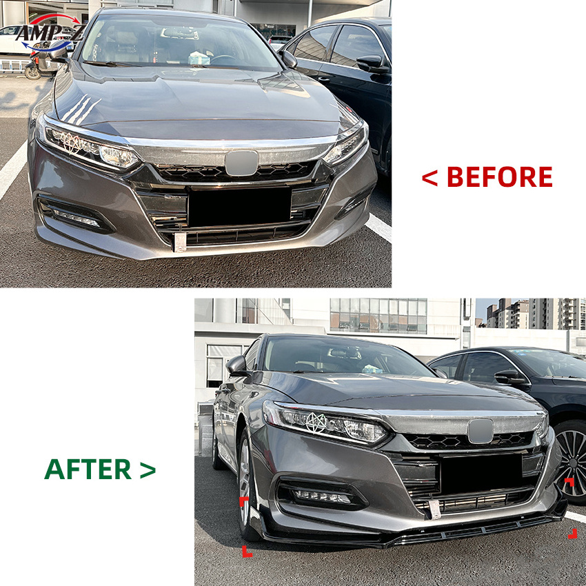 AMP-Z Front Bumper Lip Splitter Plastic Material Gloss Black  For Honda Accord 10 Series 2018-2021