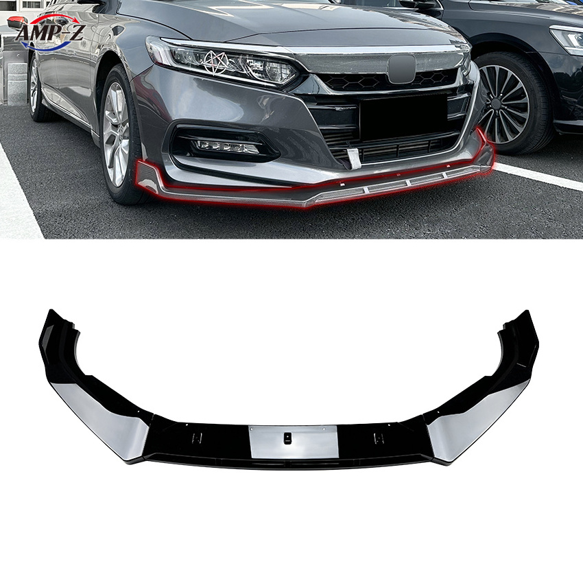 AMP-Z Front Bumper Lip Splitter Plastic Material Gloss Black  For Honda Accord 10 Series 2018-2021