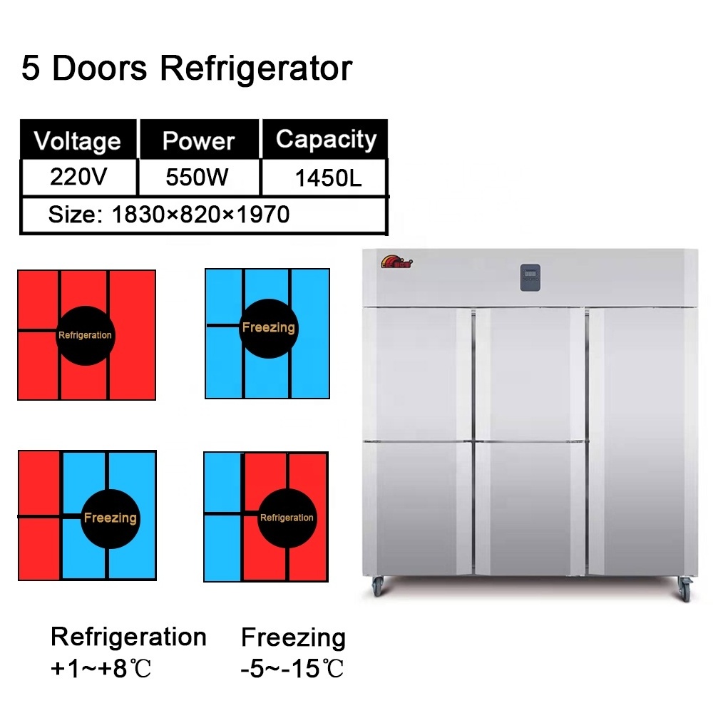 Commercial Restaurant Refrigerators Frezer Industrial 6 Door Fridge Freezer Koelkast Frizer Large Kulkas Congelateur Frigo Frigo