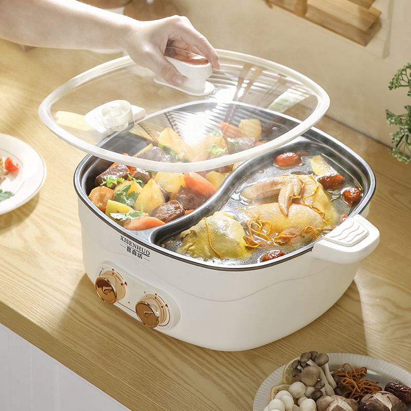 6L electric cooking pot  multi-functional two flavors electric hot pot with double ears