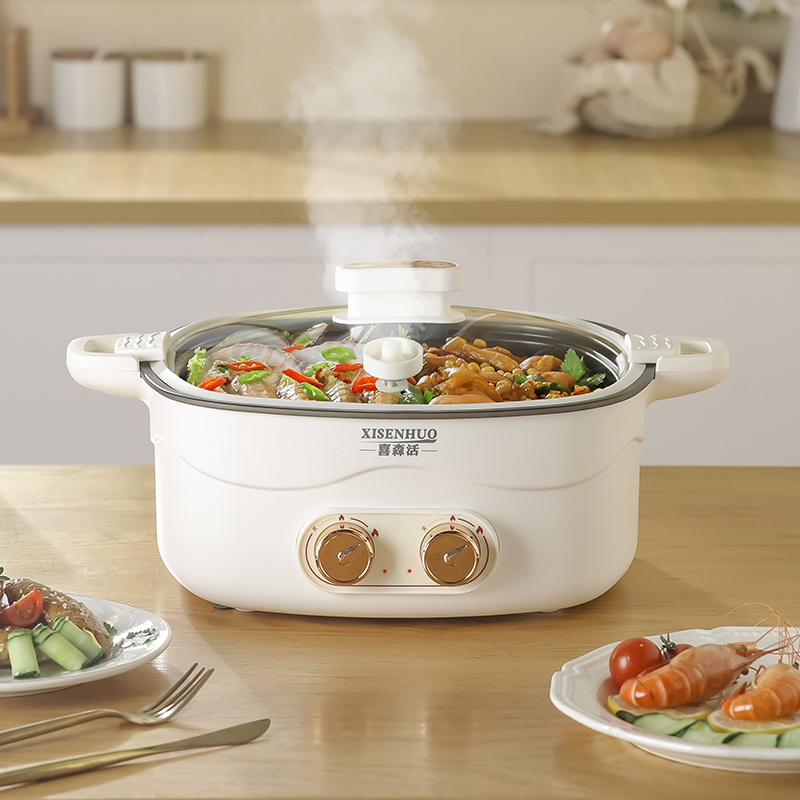 6L electric cooking pot  multi-functional two flavors electric hot pot with double ears