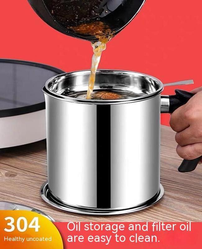 Stainless steel oil filter  oil tank with filter screen  grease container with cover  metal filter  kitchen supplies