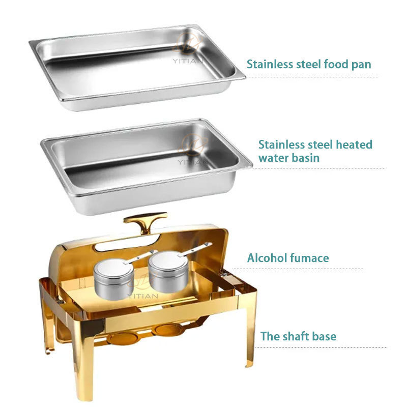 YITIAN Restaurant Food Warmer Electric 201 Stainless Steel Glass Lid Chafing Chafing Serving Dish Buffet Heater Set