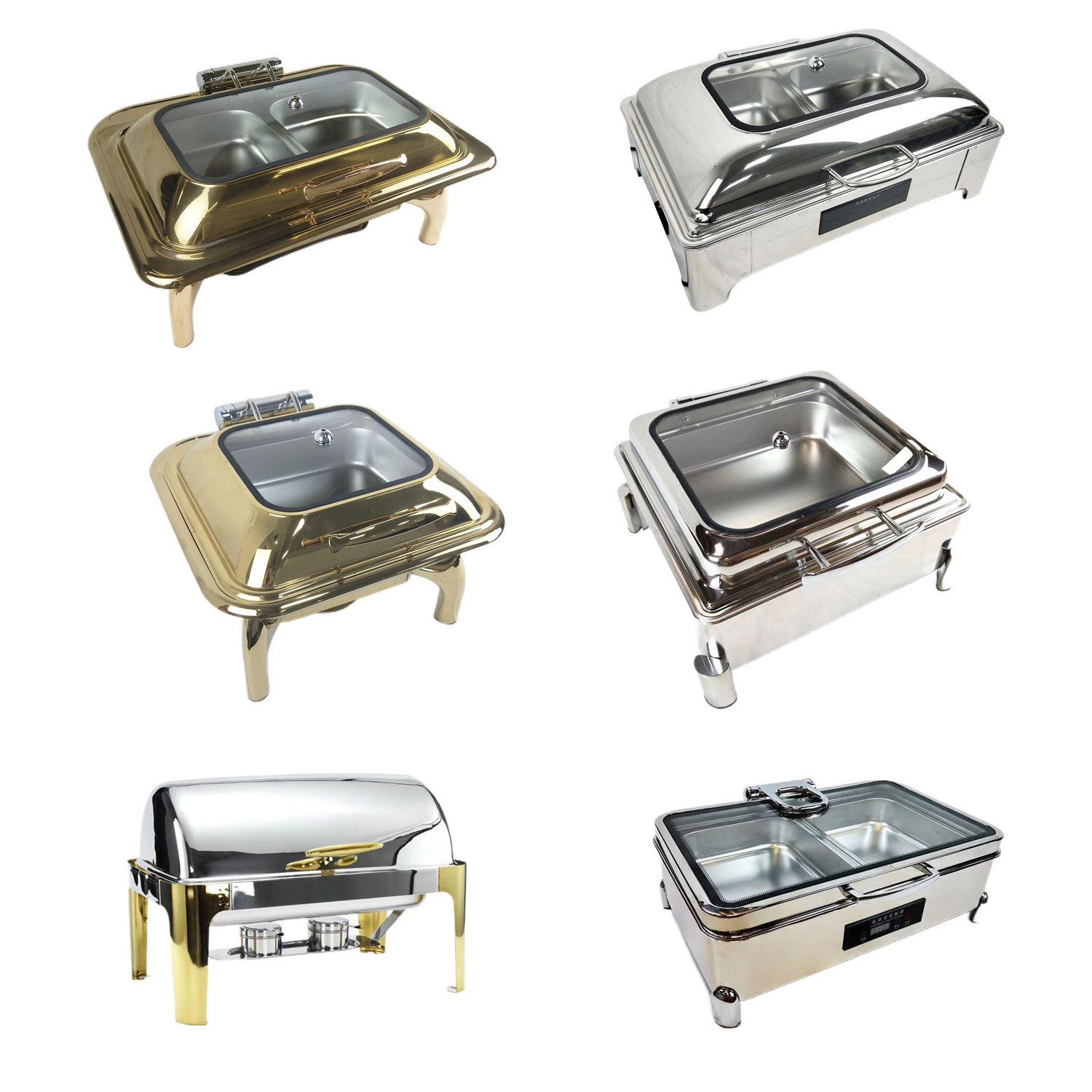 YITIAN Party Supplies Food Warmer Stainless Steel Round Chafing Serving Dish Set Deluxe Buffet Heater Buffet Food