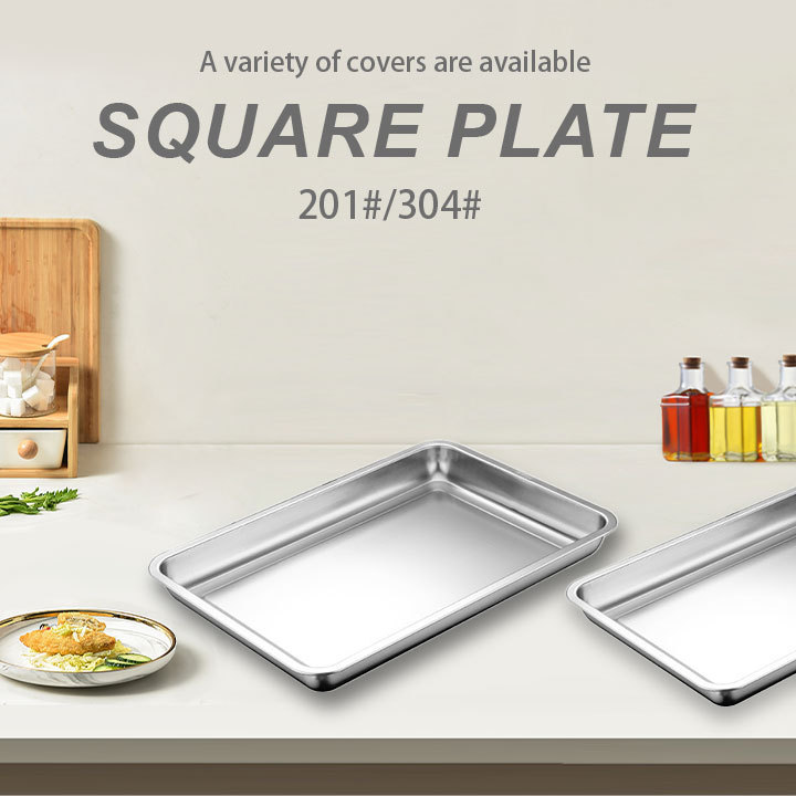 In Stock New Product Explosion Stainless Steel Cafeteria Tray Bbq Trays Japanese Square Plate Rectangular Tray