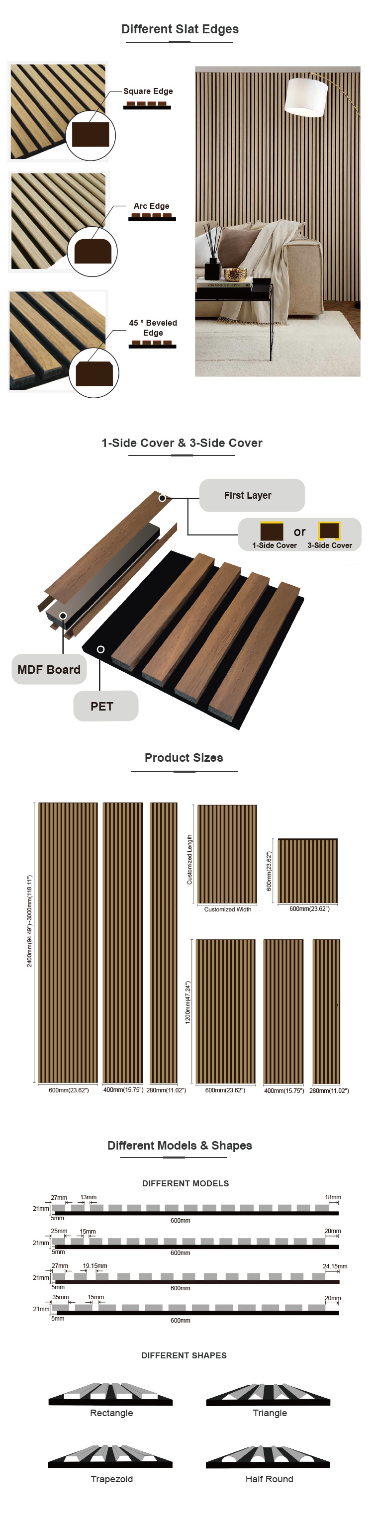 3D Mdf wood Pet Strip Sound-Absorbing fluted panel Acoustic Board Solid oak Wooden soundproof Slat Panel For Wall Panels ceiling