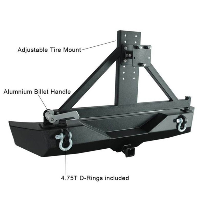 Heavy-Duty Design Robust Steel Construction Rear Bumper with Spare Tire Carrier For Jeep Wrangler JK 2007-2018