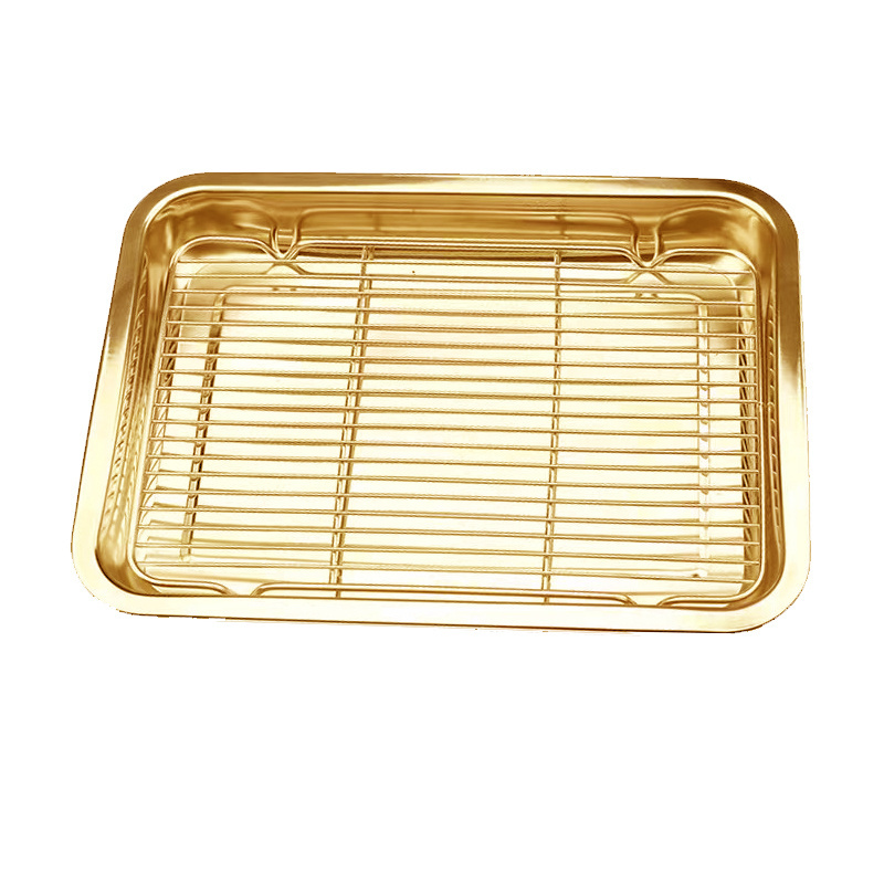 High Quality Stainless Steel  Tray Plate Square Serving Tray With Wire Cooling Shelf For Hotel Restaurant