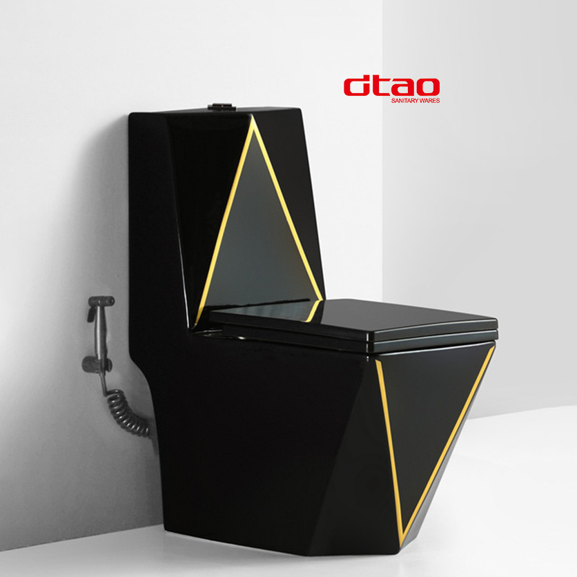 Luxury sanitary ware ceramic bathroom wc diamond toilet bowl porcelain washdown one piece black gold toilet