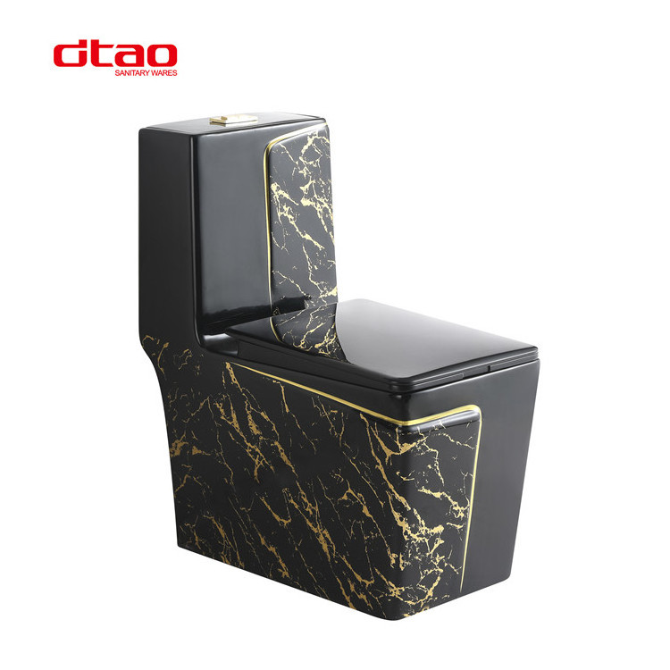 Hot sale gold black inodoros porcelain sanitary ware black gold color toilet bowl one piece ceramic bathroom sink and toilet set