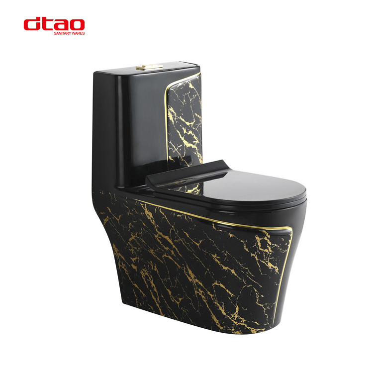 Hot sale gold black inodoros porcelain sanitary ware black gold color toilet bowl one piece ceramic bathroom sink and toilet set