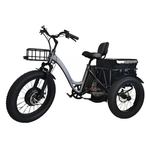 Wholesale CZDM 48V 500W Disc brake 4.0 fat tire Three Wheels Electric Bike electric cargo tricycle for adult