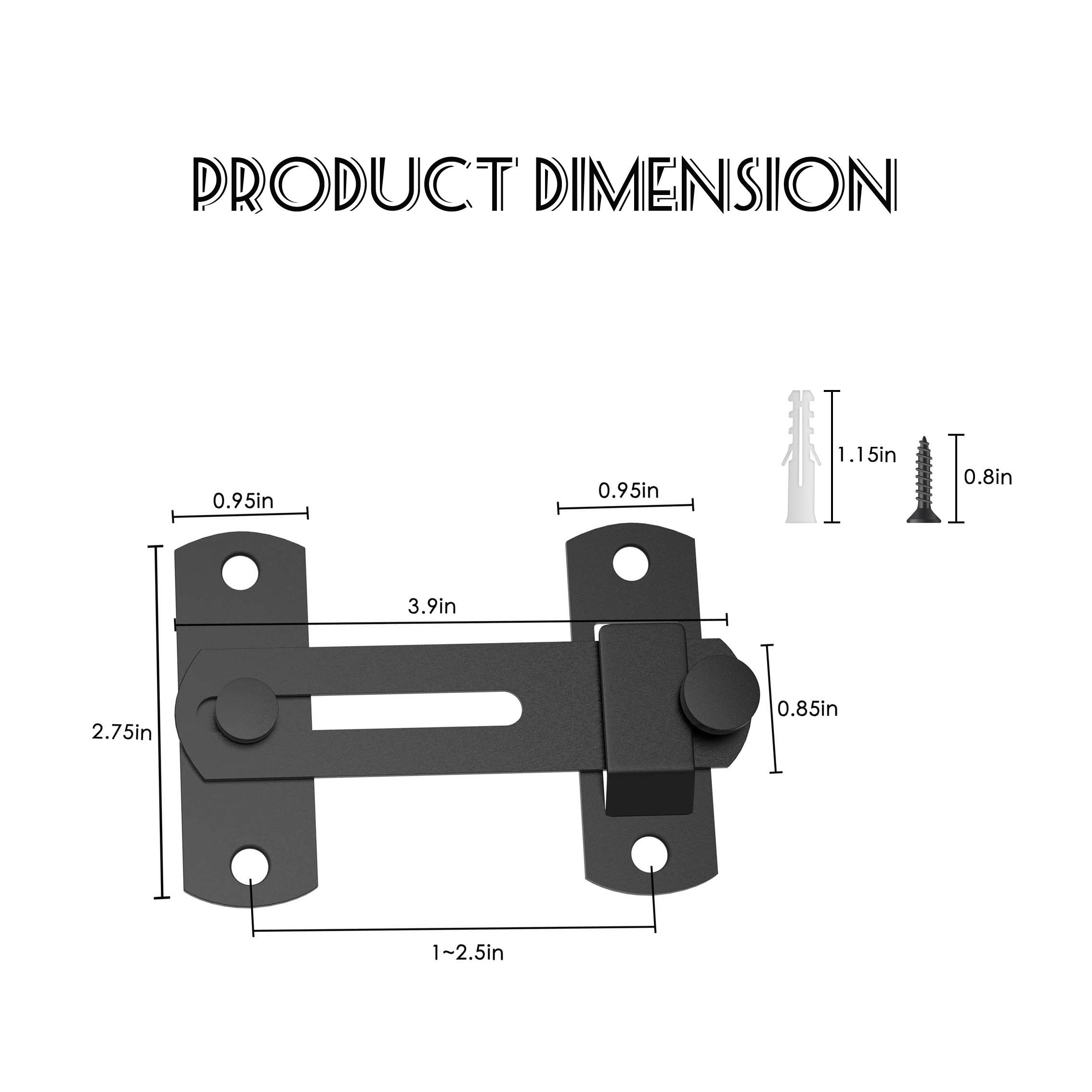 3/4/6/8 inch Barn Door Locks Gate Hook And Eye Latch for Barn Door Garage Door Garden Fence Balcony and Hall