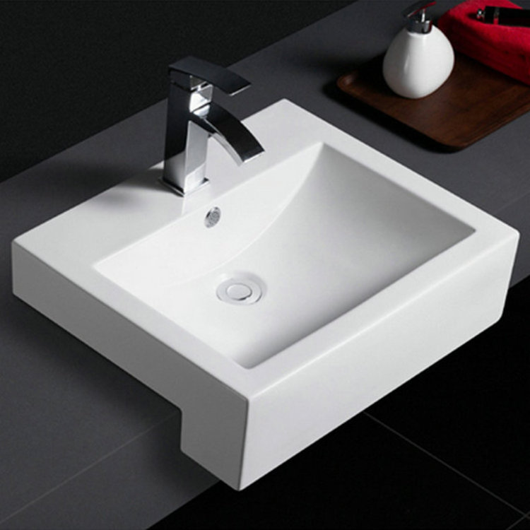 594 Bathroom lavabo semi recessed sink white glaze cheap porcelain hand wash basins