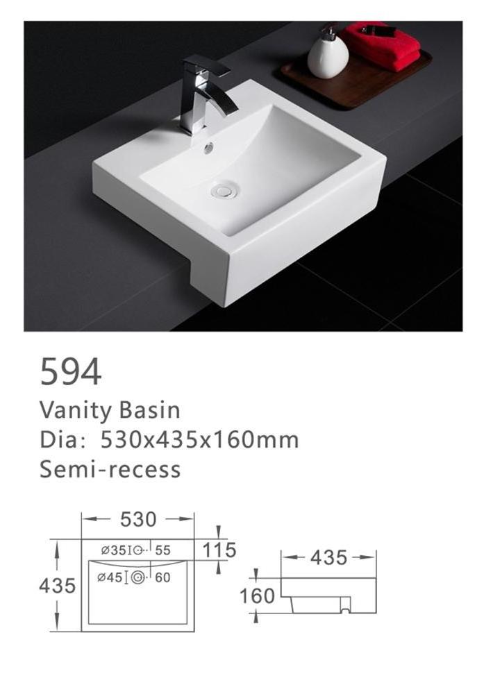 594 Bathroom lavabo semi recessed sink white glaze cheap porcelain hand wash basins