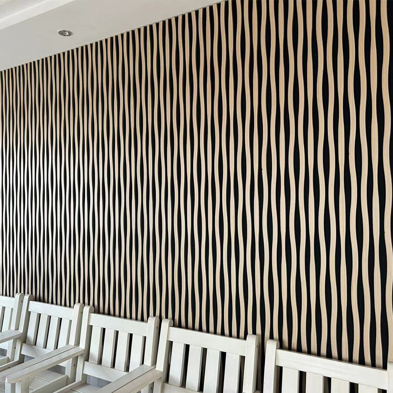 Apartment Interor Akupanel Wall And Ceiling Soundproof Pet And Wood Veneer Mdf Wood Slatted Wall Polyester Acoustic Panel