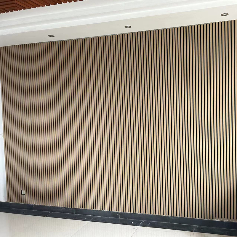 Apartment Interor Akupanel Wall And Ceiling Soundproof Pet And Wood Veneer Mdf Wood Slatted Wall Polyester Acoustic Panel