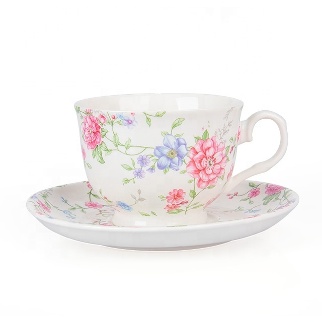 Custom printed tea cups and saucers Wholesale bone china black tea cup and saucer