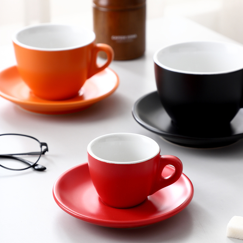 Wholesale Coffee Tea Set Ceramic Coffee Matt Orange  Cup And Saucer