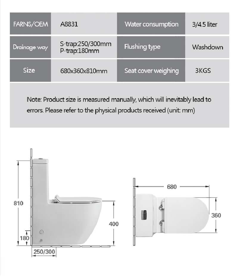 FARNS Middle east Saso RWC certificate Toilet bowl commode Matt black