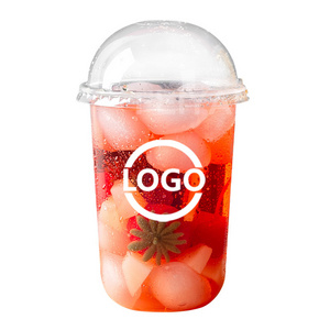 Custom Logo 16oz 20oz 22oz 24oz clear print bubble tea U-shaped pet disposable plastic cup with insert dome lid