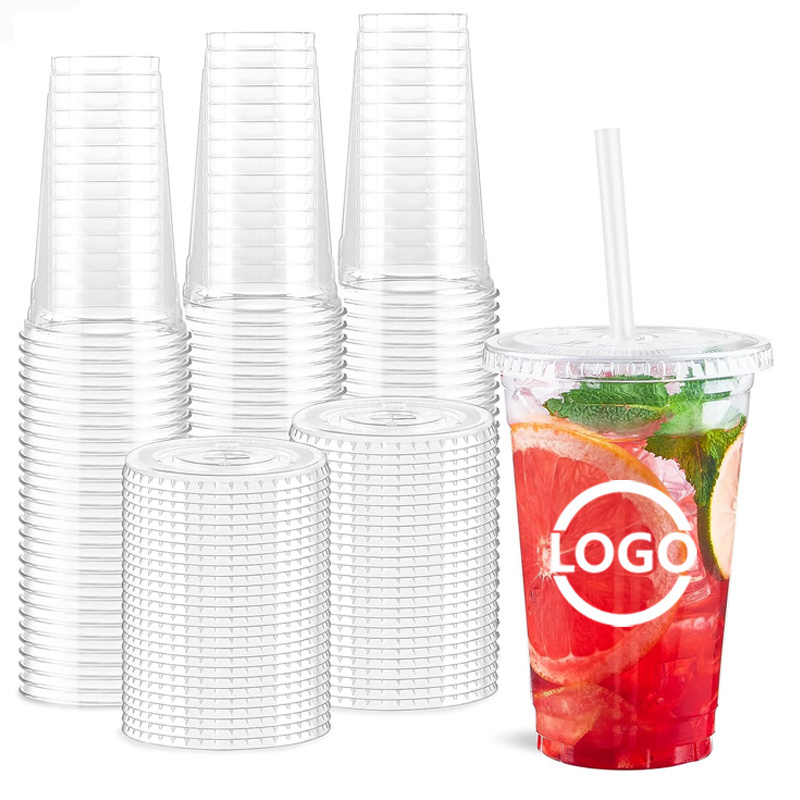 Custom 250ml plastic cup with lids fast food container 16 18 20 oz milktea juice PLA Plastic Cups For Soda Coffee