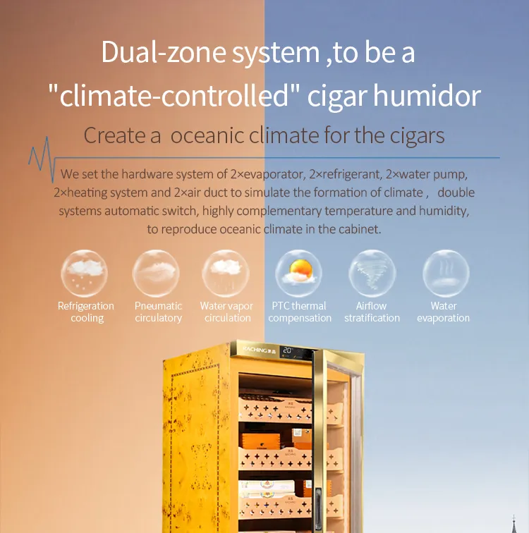 220 liter top precise temperature humidity control wifi monitor stainless steel cedar wood cigar humidor cabinet