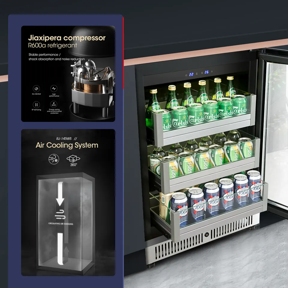 Fenfei Hot Selling custom beverage refrigerator Single Glass Door Digital Display locking beverage refrigerator